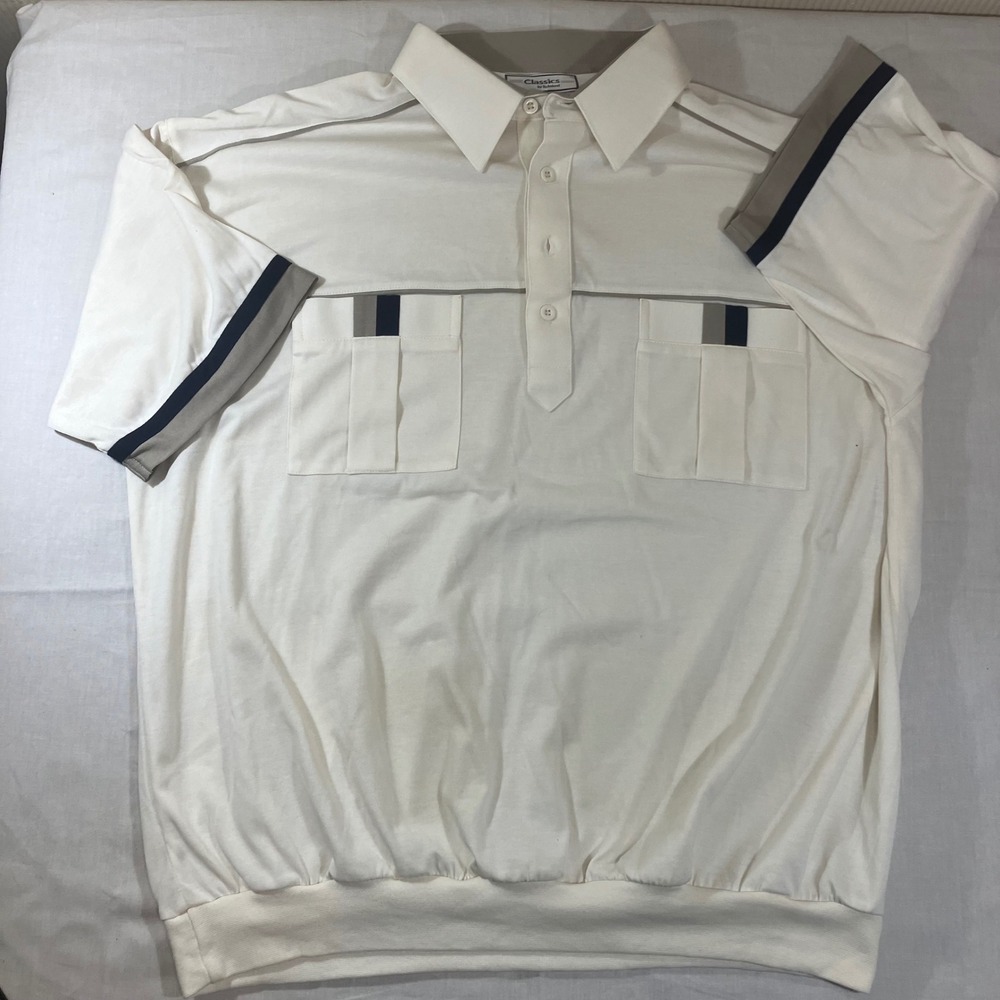 Classics by Palmland Mens XL Cream Banded Bottom Polo Shirt Dual Pocket 6010-192